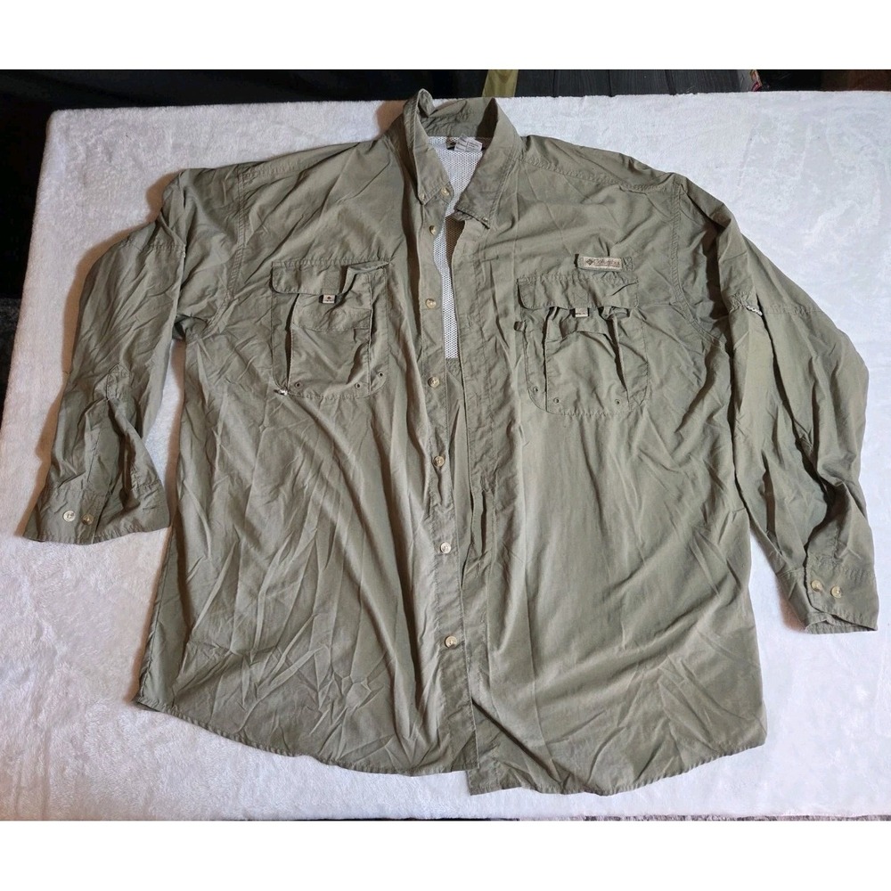 M403 Columbia Men's XXL Long Sleeve Shirt Green Safari Fishing Outdoor Pockets